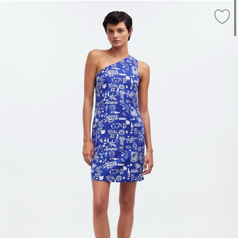 Madewell Blue and White Asymmetrical Cocktail Dress